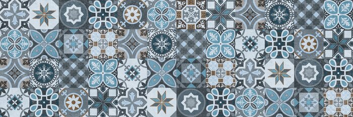 Sticker Seamless tiles background in portuguese style. Blue and white mosaic pattern. Tiles for ceramic in dutch, portuguese, spanish, italian style.