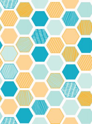 Sticker Seamless vector pattern. Hand drawn hexagon trellis grid. Geometric textured honeycomb background. Abstract hipster swatch