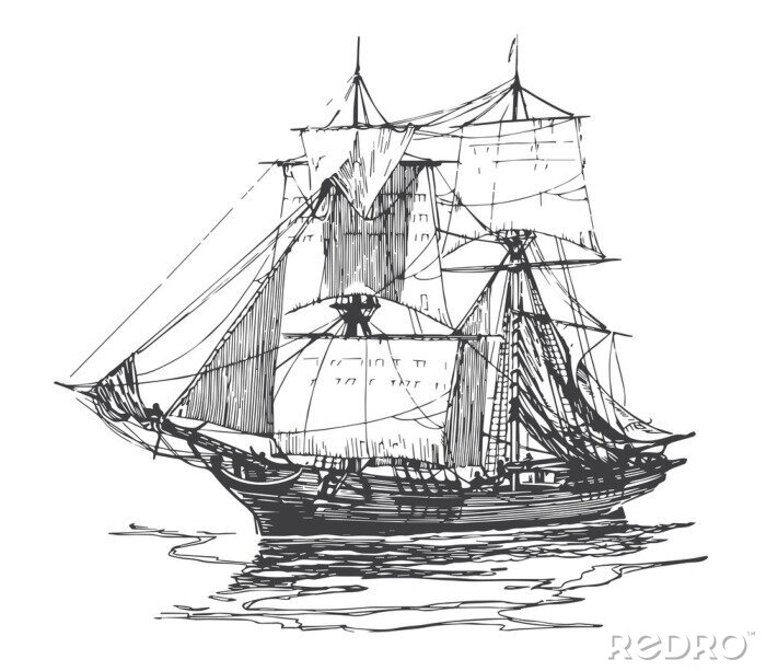 Sticker Segelschiff im Retro-Stil