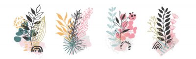 Sticker Set abstract floral background isolated on white. Vector hand draw
