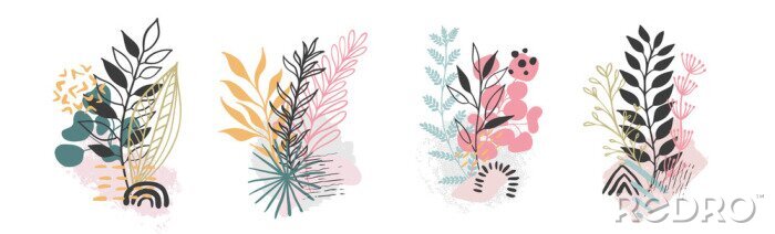 Sticker Set abstract floral background isolated on white. Vector hand draw