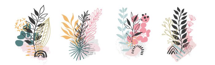Sticker Set abstract floral background isolated on white. Vector hand draw
