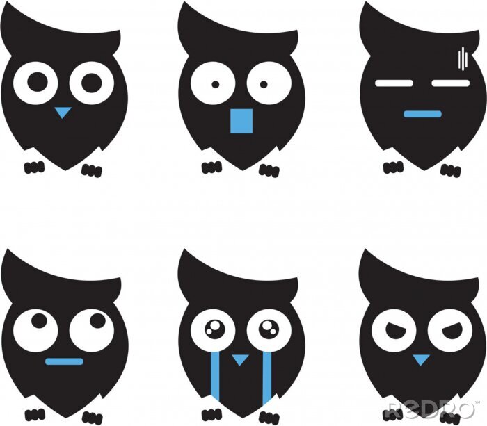 Sticker Set of Cute Owl Emoji Vector Illustration for Icon, Emoji, and Symbol. EPS 10 Editable Stroke