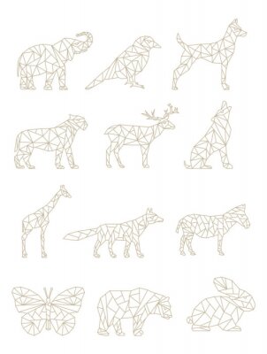 Sticker Set of Geometric Animals. Drawings of Animals in Vector 