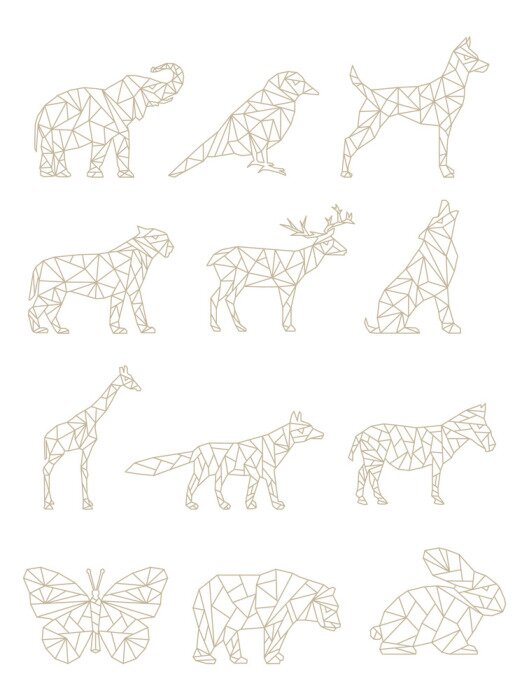 Sticker Set of Geometric Animals. Drawings of Animals in Vector 