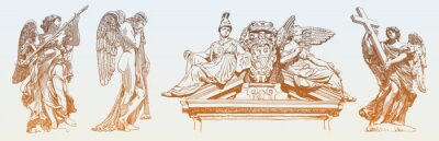 Sticker set of original sketch digital drawing of marble statue