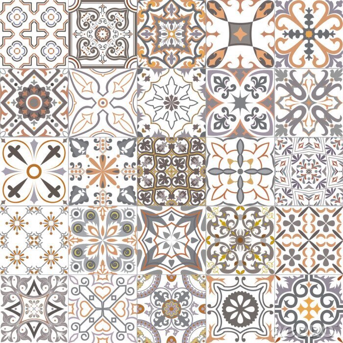 Sticker Set of tiles in portuguese, spanish, italian style. For wallpaper, backgrounds, decoration for your design, ceramic, page fill and more.