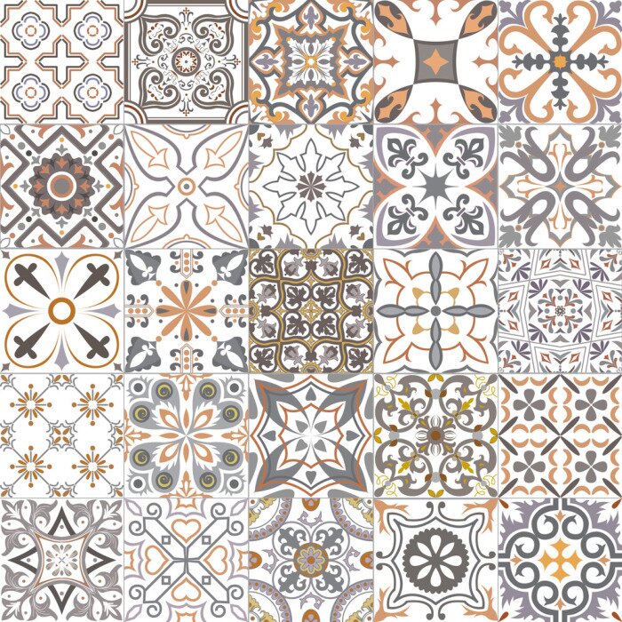 Sticker Set of tiles in portuguese, spanish, italian style. For wallpaper, backgrounds, decoration for your design, ceramic, page fill and more.