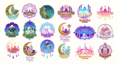 Sticker Set Vektor Farbe Illustrationen, Abzeichen, Embleme für Ramadan Kareem. Große Farbe Satz von Design-Elemente für Ramadan Gruß