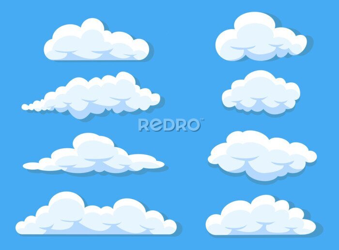 Sticker Set von Cartoon-Wolken auf azurblauem Hintergrund