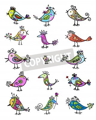 Sticker Set von lustigen bunten Vögeln für Ihren Entwurf