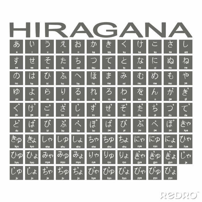 Sticker Set von monochromen Icons mit japanischen Alphabet Hiragana für Ihr Design
