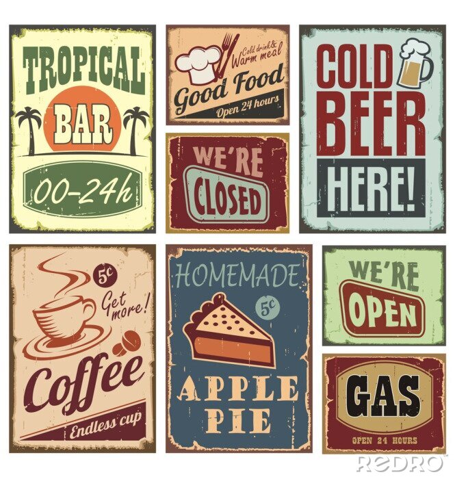 Sticker Set von Retro-Barschildern