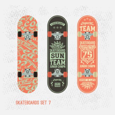 Sticker Set von Retro-Vintage-Print auf einem Skateboard