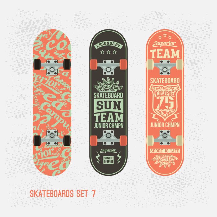 Sticker Set von Retro-Vintage-Print auf einem Skateboard