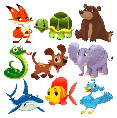 Sticker Set von Tieren. Cartoon und Vektor isoliert Zeichen.