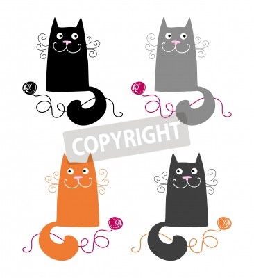 Sticker Set von vier einfachen und lustigen Katzen