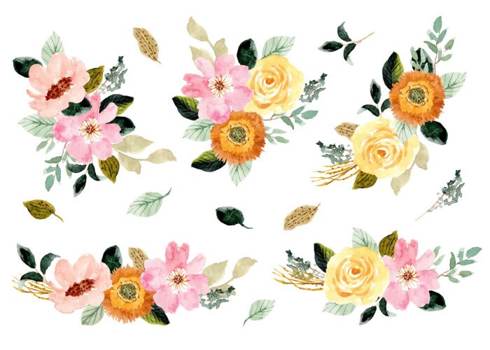 Sticker Set von zarten floralen Aquarell-Illustrationen