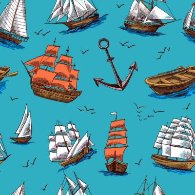 Ships and boats sketch seamless pattern