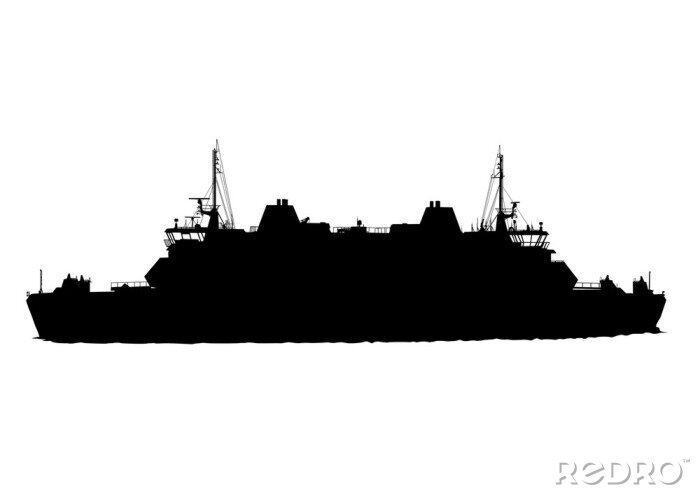 Sticker Silhouette der großen Schiff auf weißem Hintergrund