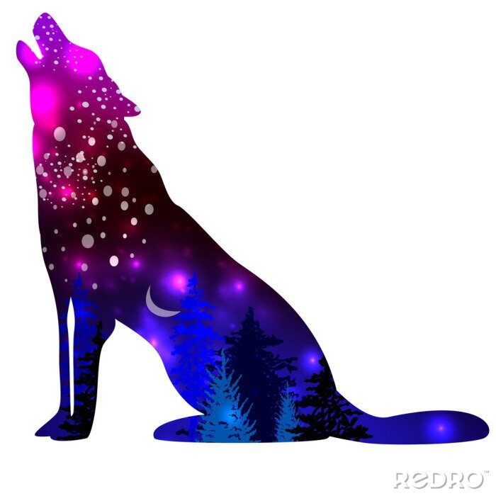 Sticker Silhouette eines den Mond anheulenden Wolfs