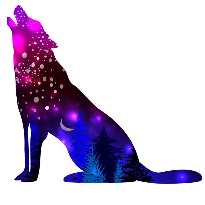 Sticker Silhouette eines den Mond anheulenden Wolfs
