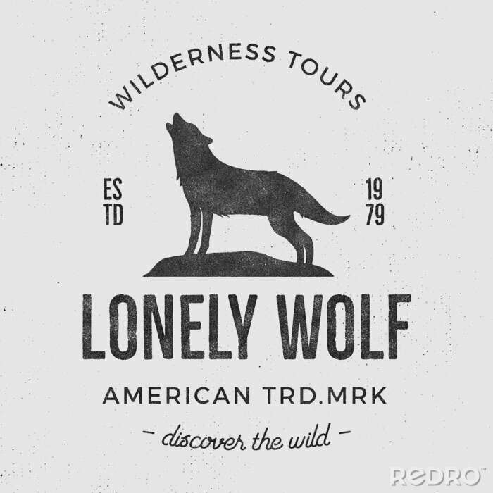 Sticker Silhouette eines heulenden Wolfs und Aufschriften Grafik