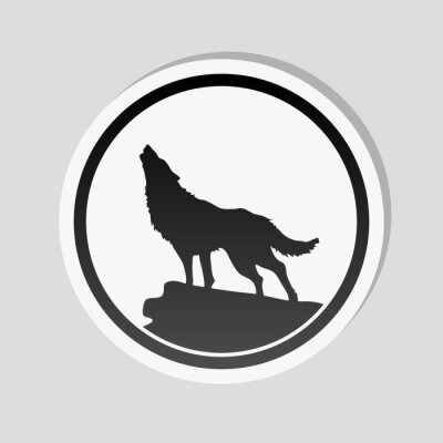 Sticker Silhouette eines Wolfs auf Felsen im Kreis