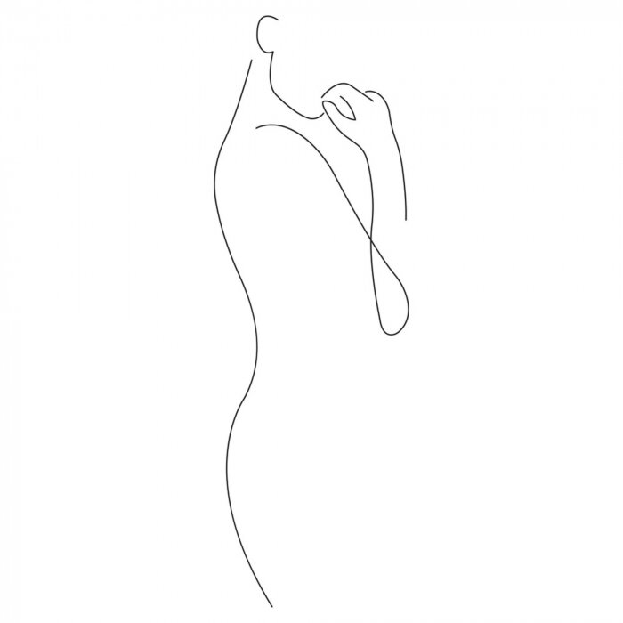 Sticker Silhouette of a girl mysteriously looking forward. Minimalism style. Design is suitable for the use of modern decor, paintings, cosmetics, packaging, tattoos, printing on a t-shirt. Isolated vector