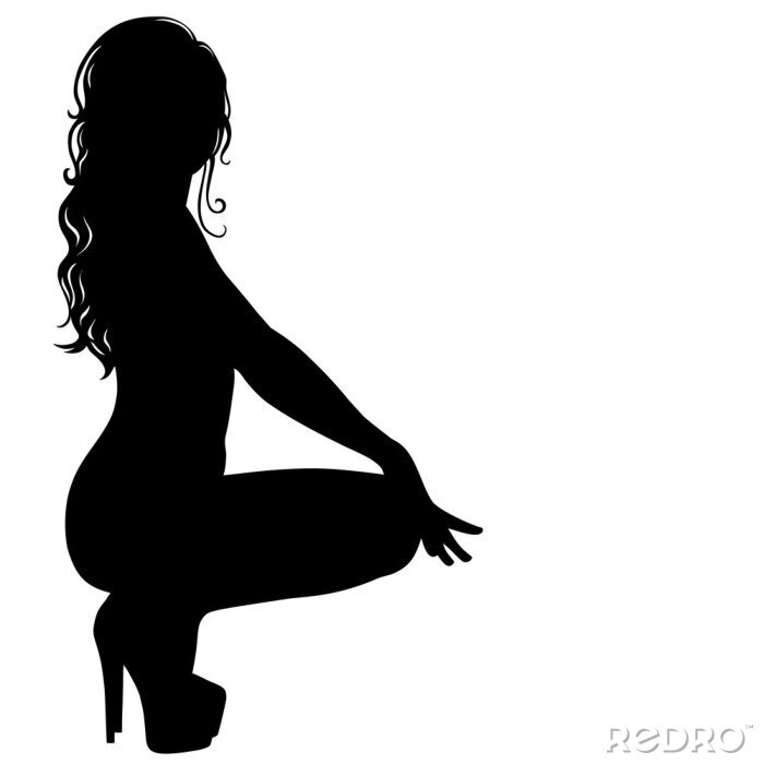 Sticker Silhouette of sexy pinup girl with long hair in dance shoes.