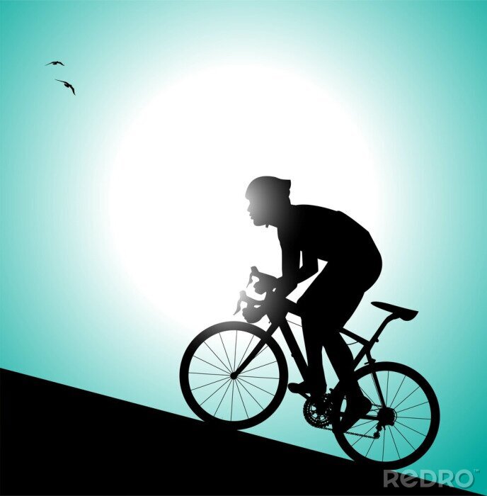 Sticker Silhouette von ciclista che pedala in salita
