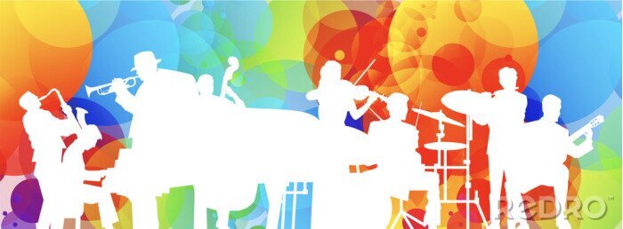 Sticker Silhouetten von Musikern auf regenbogenfarbenem Hintergrund