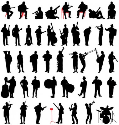 Sticker Silhouetten von Musikern, die verschiedene Instrumente spielen