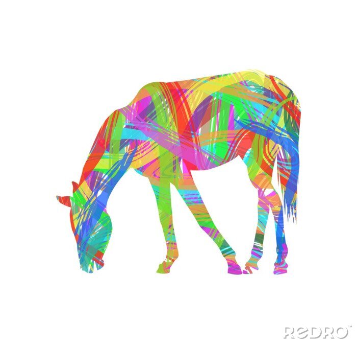 Sticker Silhouetten von Pferden Reitpferd in Regenbogentönen