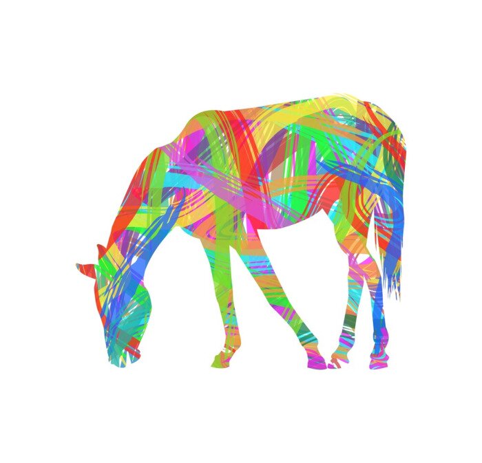 Sticker Silhouetten von Pferden Reitpferd in Regenbogentönen