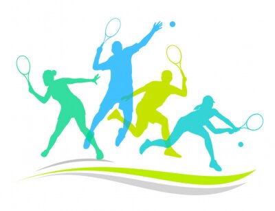 Silhouetten von Tennisspielern in Farbe