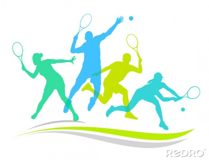 Sticker Silhouetten von Tennisspielern in Farbe