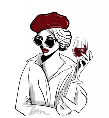 Sticker Sinnliche Frau mit einem Glas Rotwein