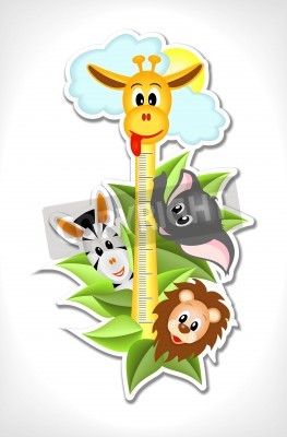 Sticker Skala für Kinder mit vier afrikanischen Tiere - Zebras, Giraffen, Löwen und Elefanten - kid Vektor-Illustration