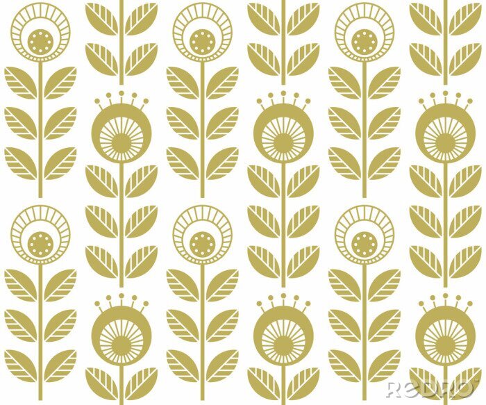 Sticker Skandinavische Blumen in einem Farbton von Goldimitat