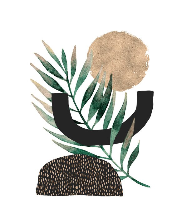 Sticker Skandinavische Komposition mit einem Blatt