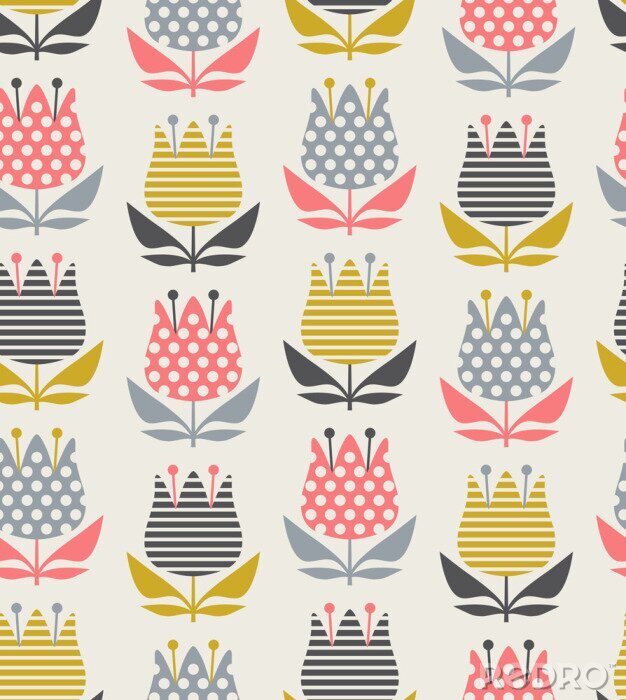 Sticker Skandinavische Retro-Blumen mit Tupfen und Streifen