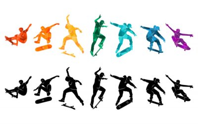 Sticker Skate people silhouettes skateboarders colorful vector illustration background extreme skateboard, skateboarding	
