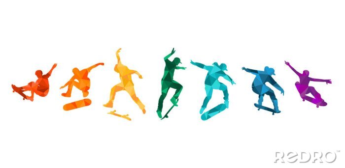 Sticker Skate people silhouettes skateboarders colorful vector illustration background extreme skateboard, skateboarding	