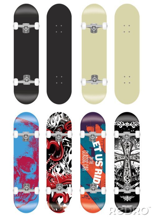 Sticker skateboard vector template illustration set (with backside design collection) 