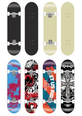 Sticker skateboard vector template illustration set (with backside design collection) 