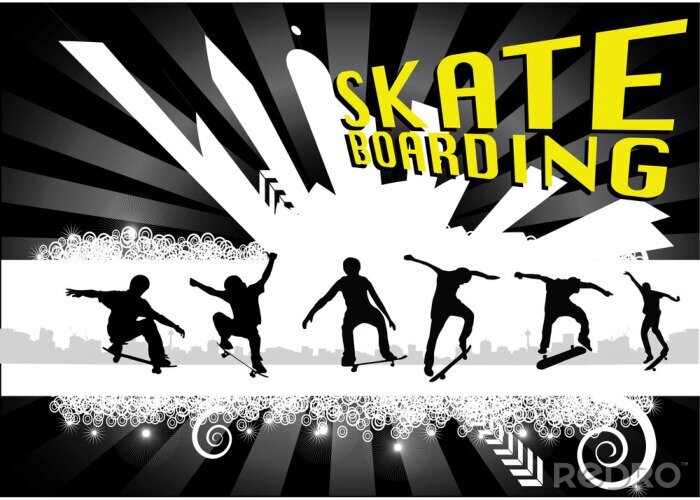 Sticker Skateboarder auf abstrakte Stadt Hintergrund