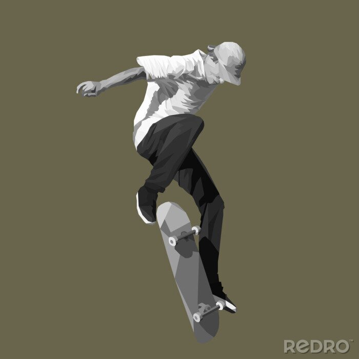 Sticker Skateboarder springen auf Skateboard, Vektor-Illustration