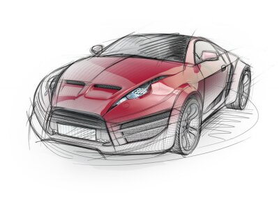 Sticker Sketch Zeichnung eines Sportwagens. Nicht-Marken-Konzept Auto.