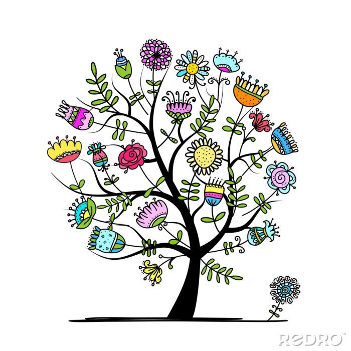 Sticker Skizze der floral Baum für Ihr Design